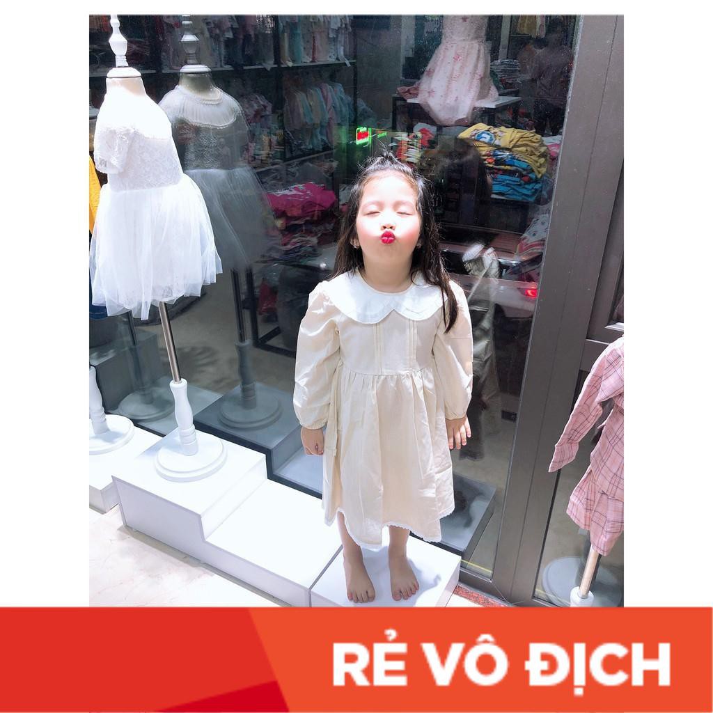 Váy thô đốm  dài tay phối cổ sen size 1-10T, cho bé từ 9-30kg. Chất thô đốm đẹp, dày dặn. Kiểu dáng dễ mặc