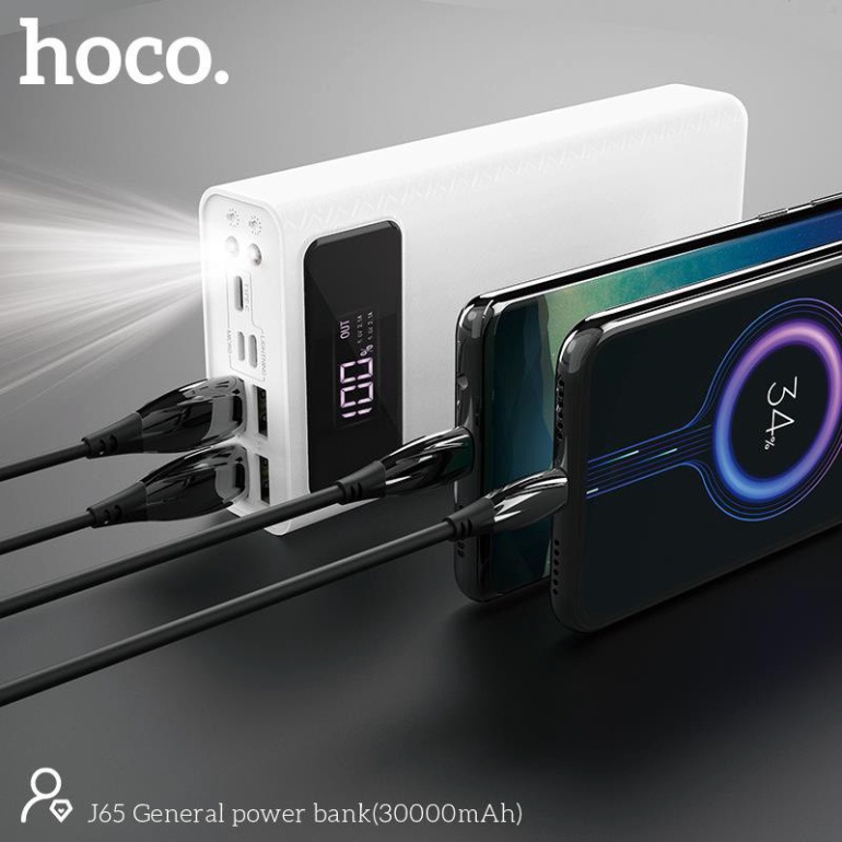 Sạc dự phòng 30000mah 40000mah Hoco J65A 4 cổng sạc cùng 4 thiết bị Tích hợp Led hiển thị Đèn Pin