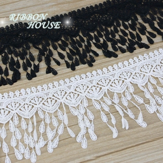 Dải Ruy Băng Ren Trắng Đen 70mm 1 Yard Thời Trang