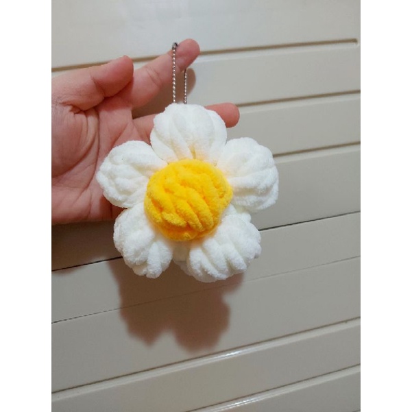 Hoa len bông 10cm, pin cài áo túi, móc khóa