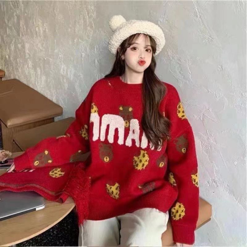 Áo len gấu kèm khăn form rộng Quảng Châu - Ảnh thật Yena Closet