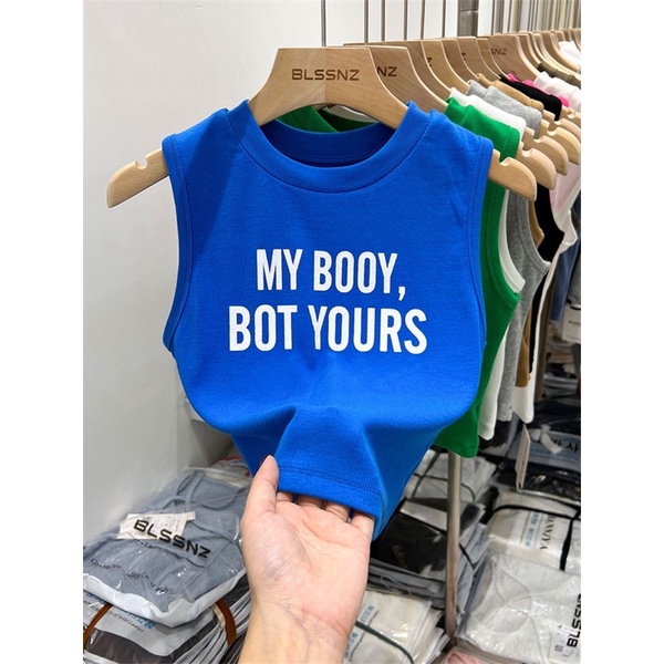 Áo kiểu sát nách dáng ôm, Áo thun ba lỗ in chữ form ngắn A9102