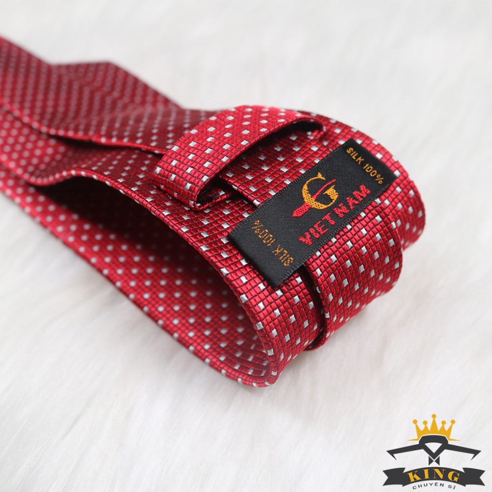 Cà vạt đỏ KING chấm bi, bản lớn vải silk phi bóng cao cấp ( C052 )