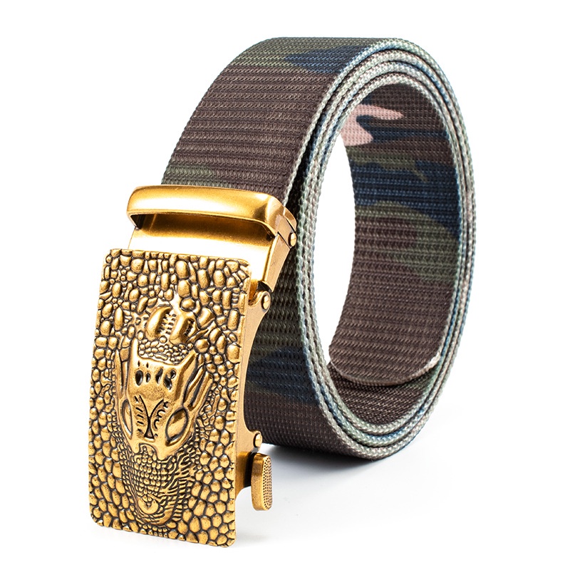 Thắt lưng nam chất liệu vải dù PE-Size 3.5 x 115cm dày 0.25 cm - Hình đầu cá sấu - Khóa kim loạ mại hình cá sấu.
