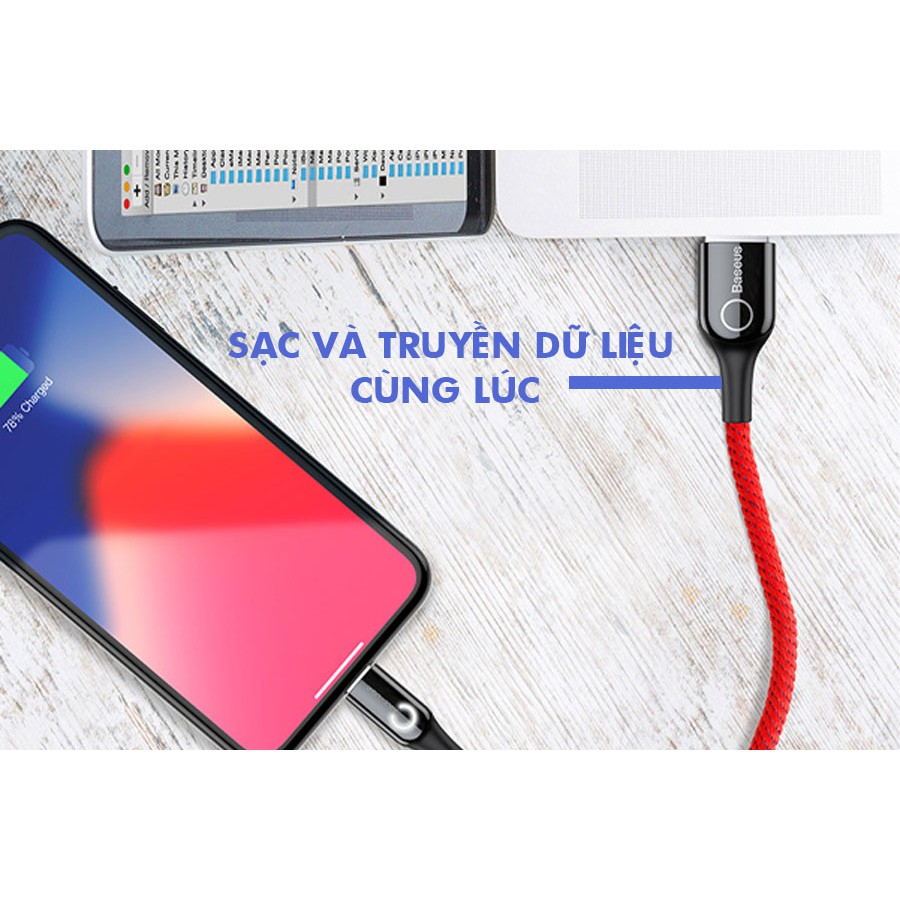 Cáp sạc nhanh iPhone Tự Ngắt Điện Khi Đầy Pin Thông Minh Sạc Nhanh 2.4A Baseus C-shaped Light