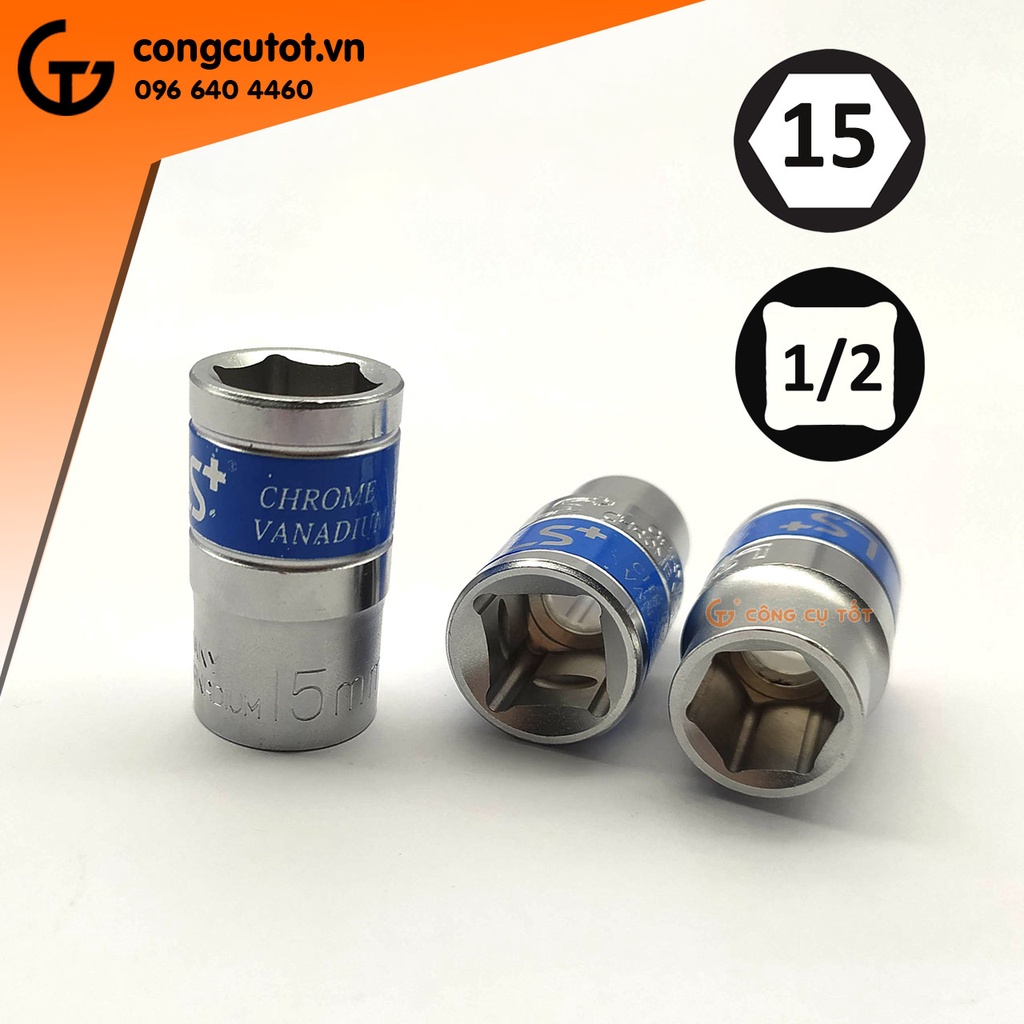 Đầu tuýp lục giác ngắn 1/2 LS+ số 8,12,13,14,15mm