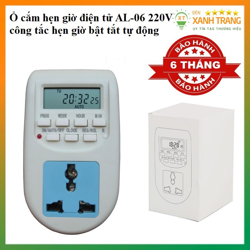 Ổ cắm hẹn giờ bật tắt tự động điện tử AL-06 công suất 10A-220V (Bảo hành 6 tháng)