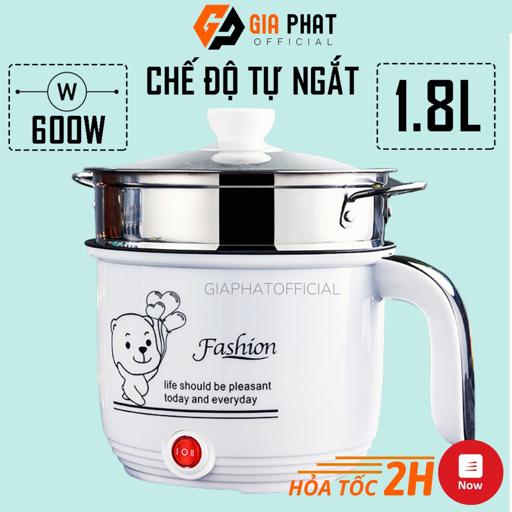 Ca Nấu Mì Đa Năng Có Tay Cầm 1,8L - Nồi Lẩu Điện Mini Kèm Giá Hấp Inox, Ca Mỳ Đa Năng Cooking Poot