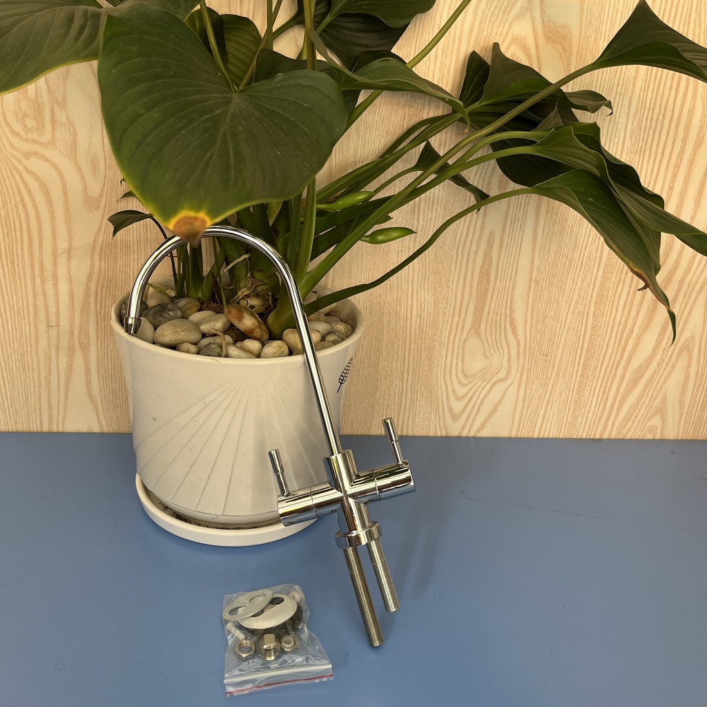 Vòi Inox 2 Cần Gạt Dùng Cho Máy Lọc Nước, Nước RO và Nước Khoáng