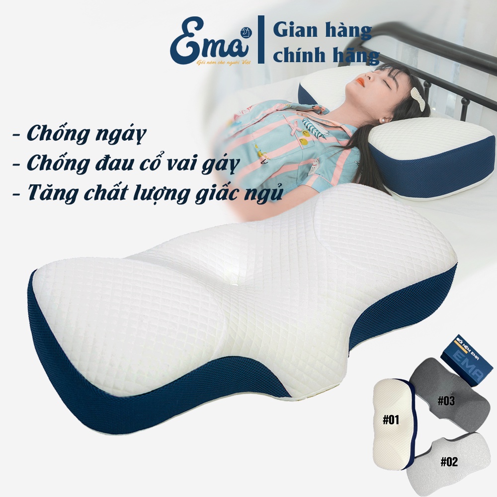 Gối cao su non người lớn công thái học Ema - Chống đau vai ngáy, ngủ ngáy, hỗ trợ ngủ nhanh