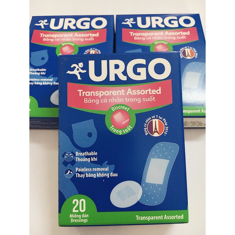 Urgo transparent hộp 4 kích cỡ và hộp 100 miếng trong suốt