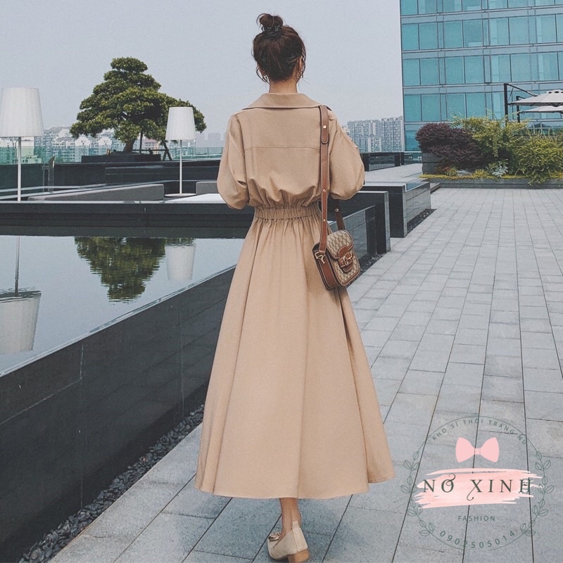 VÁY SƠ MI TAY DÀI DÁNG XÒE HÀN QUỐC, váy công sở dự tiệc dạo phố cao cấp Nơ Xinh Store