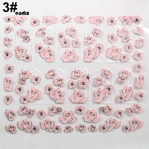 Tấm sticker hoa màu hồng nổi 3D dán móng nghệ thuật