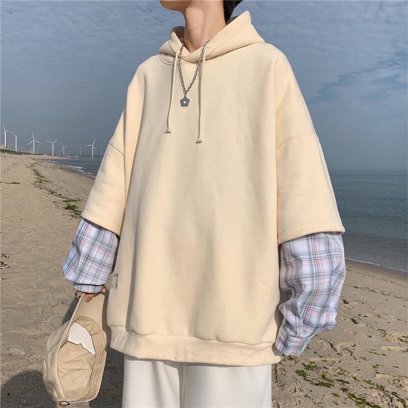Áo Hoodie Giả Hai Lớp Dáng Rộng Phong Cách Hong Kong Thời Trang Mùa Đông Cho Nam