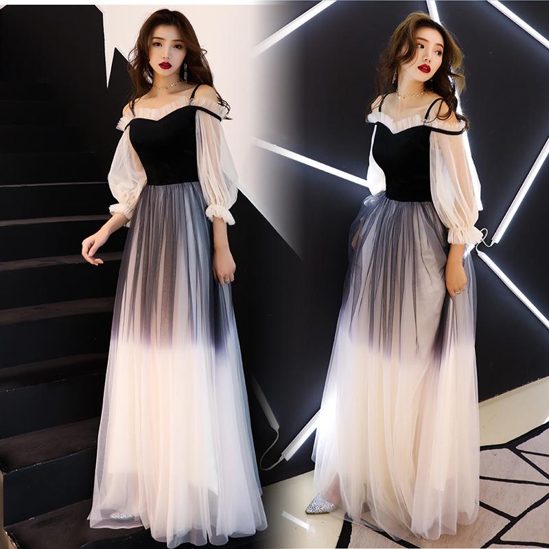 Đầm Dạ Hội Một Vai Đèn Lồng Tay Dài Phong Cách Người Nổi Tiếng Tiệc Thanh Lịch Mỏng Hơn Nhìn Chủ Nhà Đầm