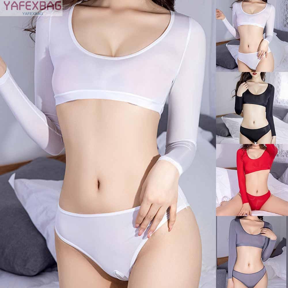 Women Shorts Suit Ladies Lingerie See Through Sexy Underwear Oil Shiny