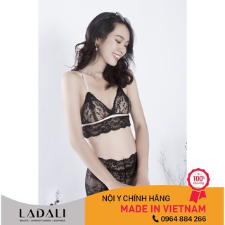 [HÀNG THIẾT KẾ LALUNA] Đồ lót không gọng Bralette dáng croptop ren đen có đệm mút + Quần lót dáng đùi- MS 527
