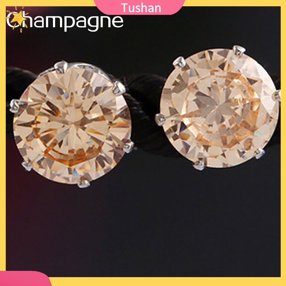 Bông tai đính hạt đá zircon tròn lấp lánh thời trang cho nam và nữ
