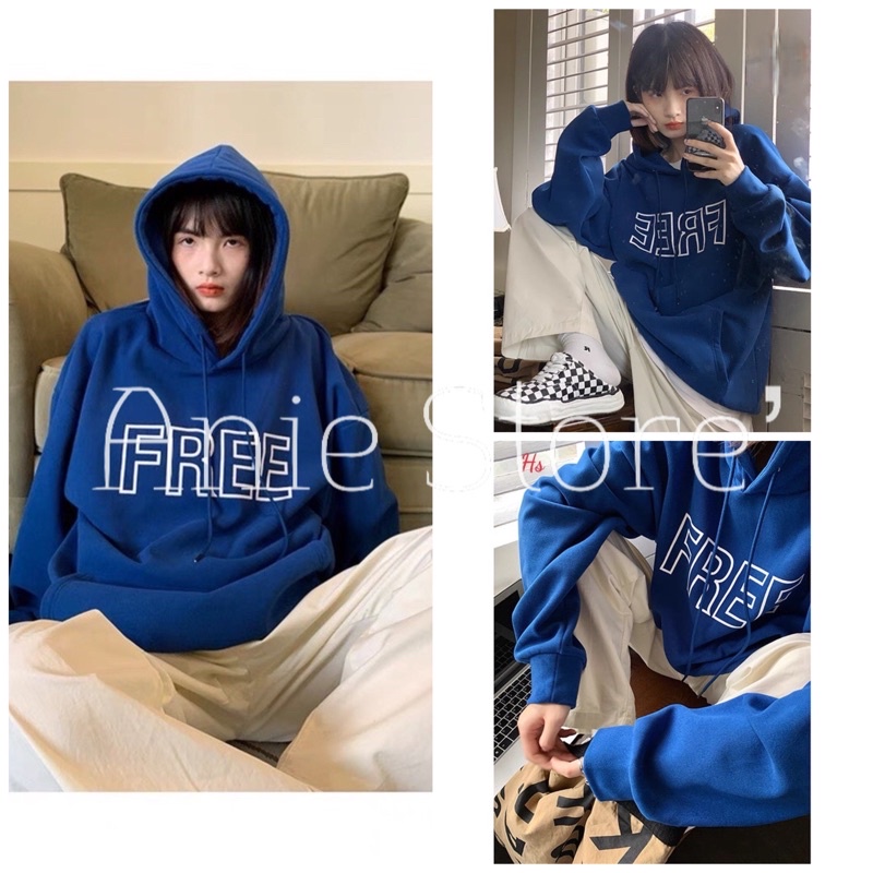 Áo Hoodie Nỉ Xanh FREE 🦋 Áo Nỉ Dày Dài Tay Kèm Mũ Ulzzang In Chữ 🦋 | BigBuy360 - bigbuy360.vn