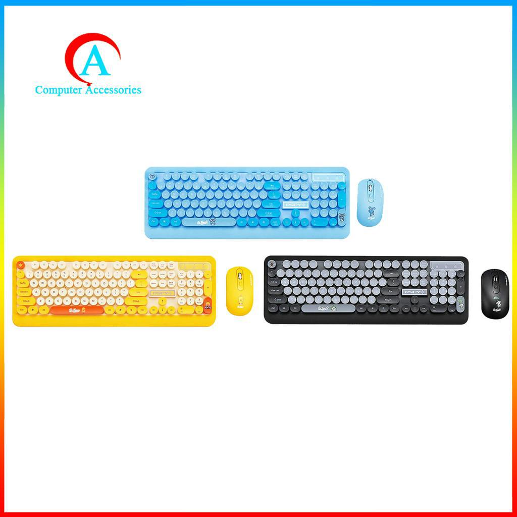 Combo Bàn Phím + Chuột Không Dây 2.4g Phong Cách Retro