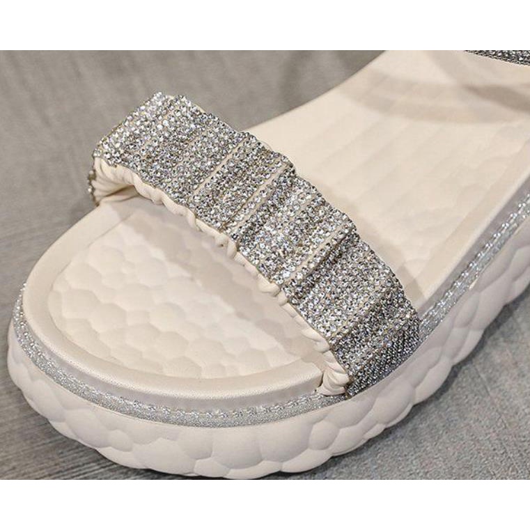 Sandal Chiều cao gót 5 cm Chiến Binh Dây Co Giãn Đính Đá Cổ Tích La Mã Cho Nữ