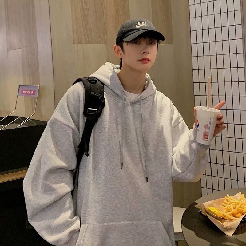 Áo hoodie Ielgy chui đầu dáng rộng màu trơn trẻ trung hợp thời trang