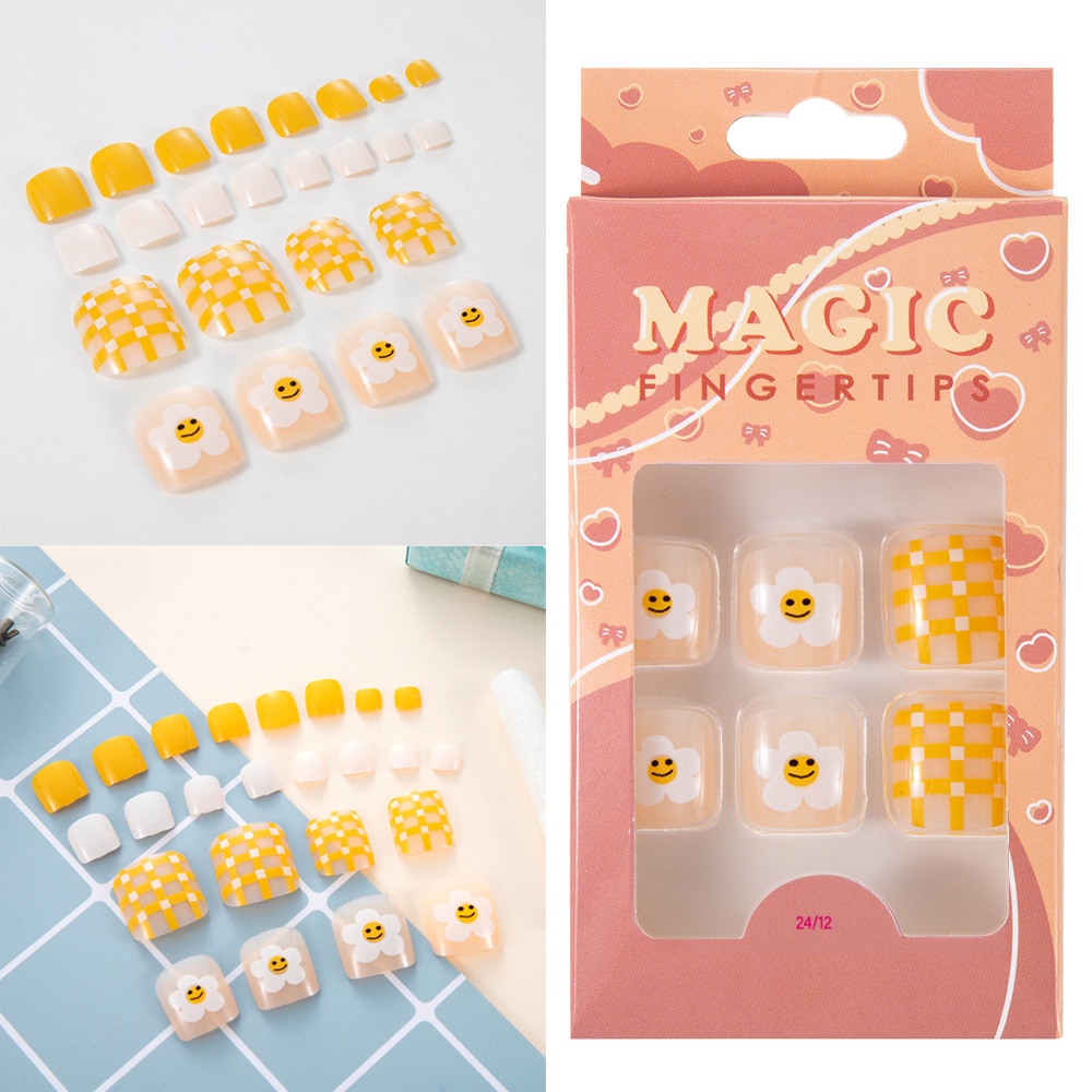 [Hàng mới về] 24 Móng chân giả chống thấm nước kèm keo dán phong cách retro cho nữ