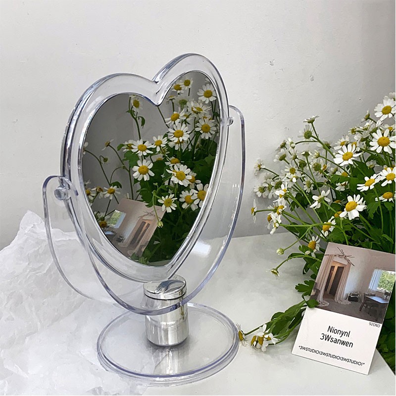 Gương trang điểm để bàn hình trái tim trong suốt cao cấp