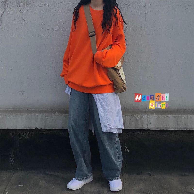 Áo Sweater Trơn Ulzzang Unisex Màu Cam Chất Nỉ Bông Cao Cấp Dáng Rộng Nam Nữ - MM