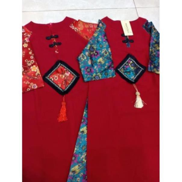 Áo dài cách tân phong cách, đầm đỏ sườn xám phối gấm hoa cao cấp | BigBuy360 - bigbuy360.vn