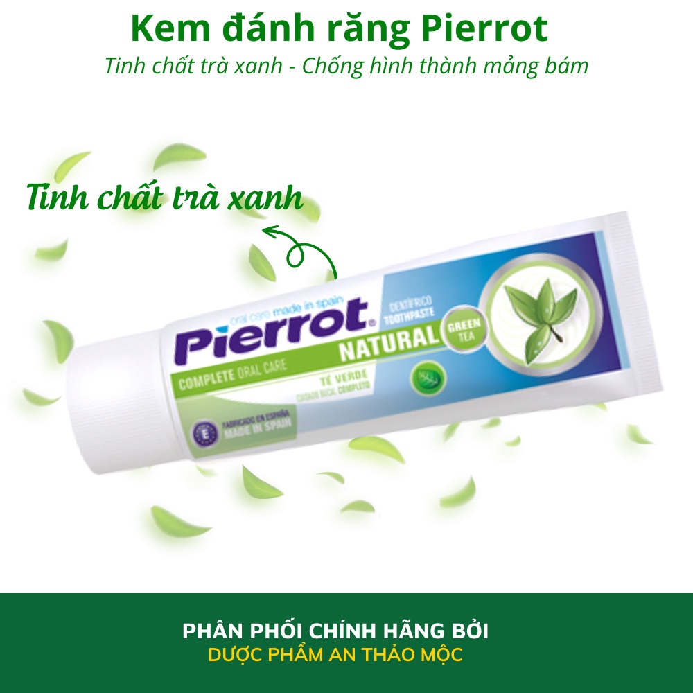 Kem đánh răng Pierrot Natural chiết xuất trà xanh chống mảng bám làm dịu nhiệt miệng chống sâu răng 75ml