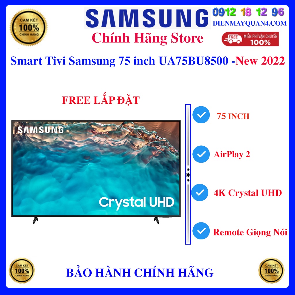 [Mã ELHAMS5 giảm 6% đơn 300K] [Samsung 75BU8000] Smart Tivi Samsung 4K 75 inch UA75BU8000