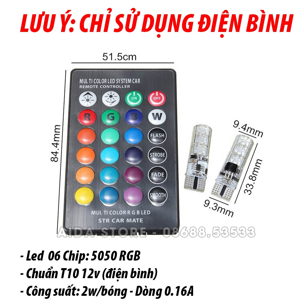 Bộ đèn LED RGB demi T10 điều khiển màu + chế độ nháy, sáng