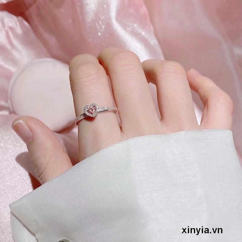[xinyia.bb] Nhẫn Đính Hôn / Quà Tặng Sinh Nhật / Valentine Hình Trái Tim Màu Hồng