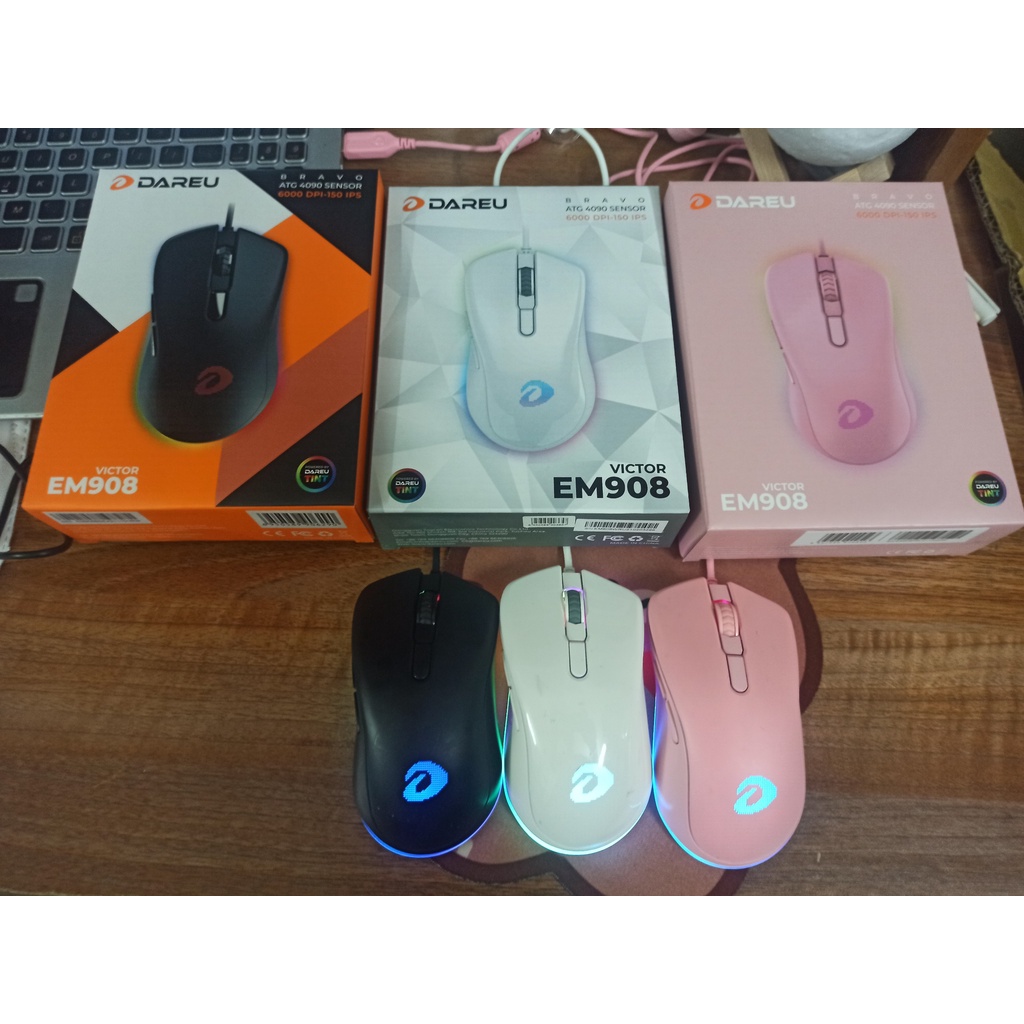 Chuột Gamming Dareu EM908 Hồng / Trắng / Đen -6000 DPI LED RGB, BRAVO sensor bảo hành chính hãng 24 tháng