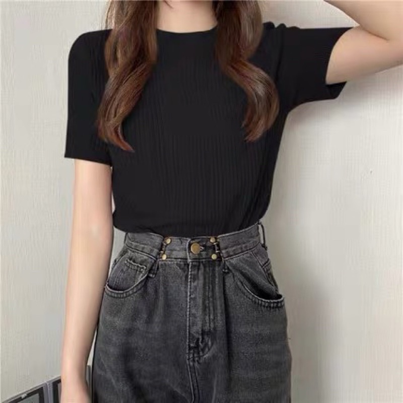 Áo len đũa cộc tay nữ, áo len dệt kim cho nữ hàng QC