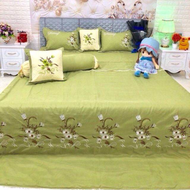 Bộ chăn ga gối phòng cưới trần phủ 7 món satin - 04