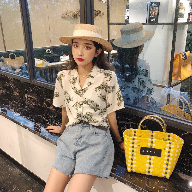 IELGY    Áo Sơ Mi chiffon Phong Cách Hawaii Thời Trang Cho Nữ