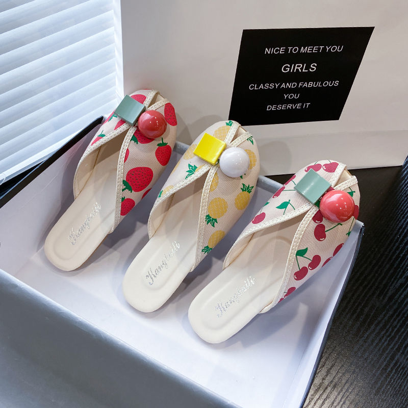 Hchai shop ready stock Dép Nữ In Hình Quả Dâu Tây Thời Trang Mùa Hè 2021