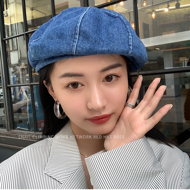 Mũ nồi vải denim phong cách retro Hàn Quốc thời trang xuân thu dành cho nữ