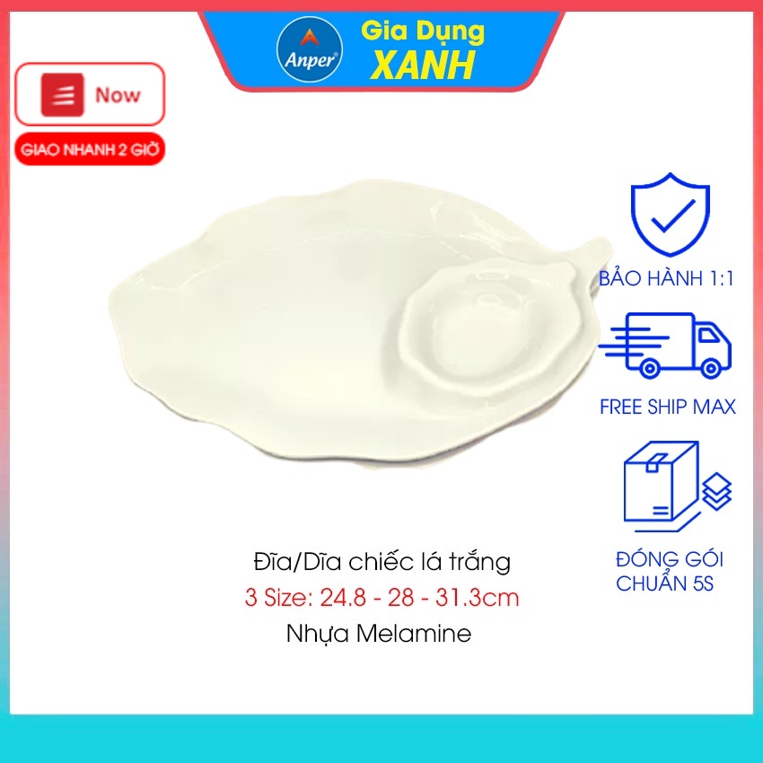 Đĩa dĩa nhựa melamine ANPER chiếc lá size 24.8cm 28cm 31.3cm nhật hàn cứng cao cấp an toàn sang trọng