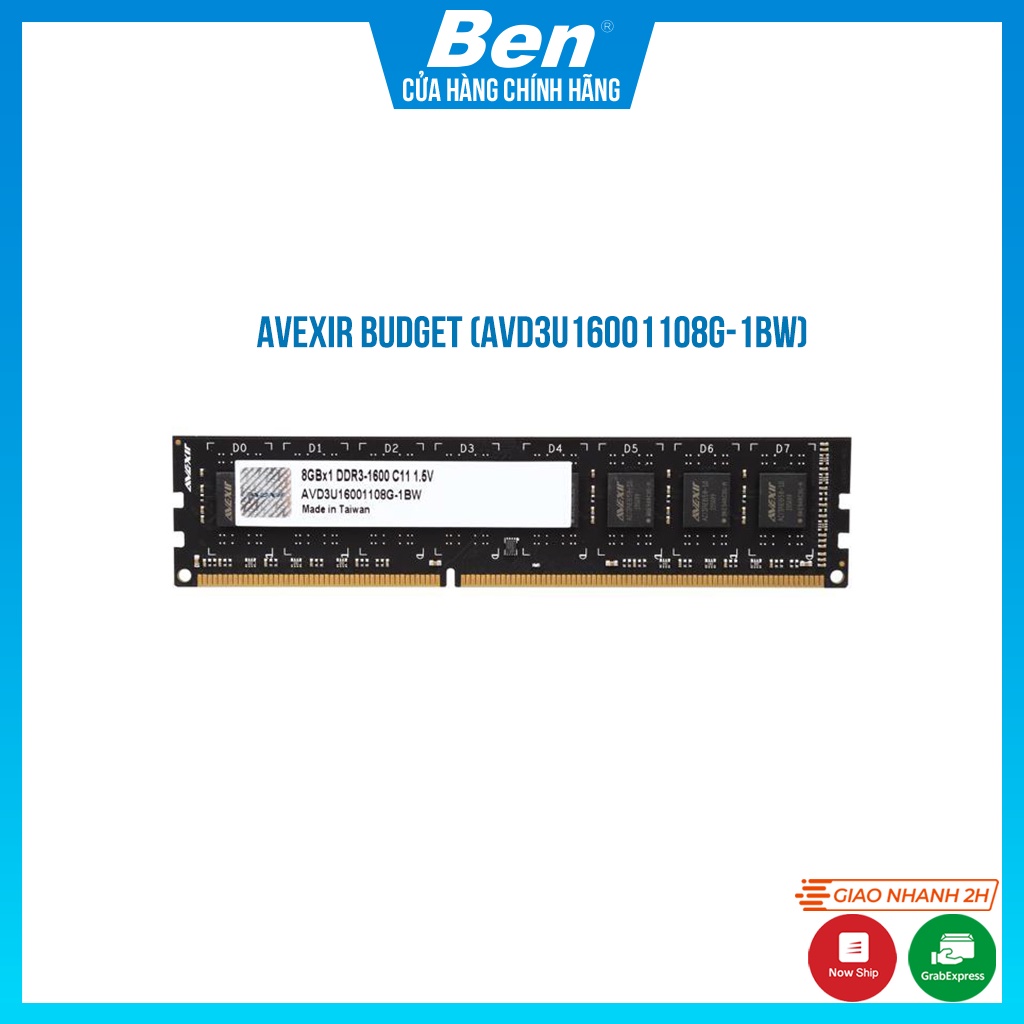 Bộ nhớ trong máy tính để bàn AVEXIR Budget (AVD3U16001108G1BW) 8GB (1x8GB) DDR3 1600Mhz
