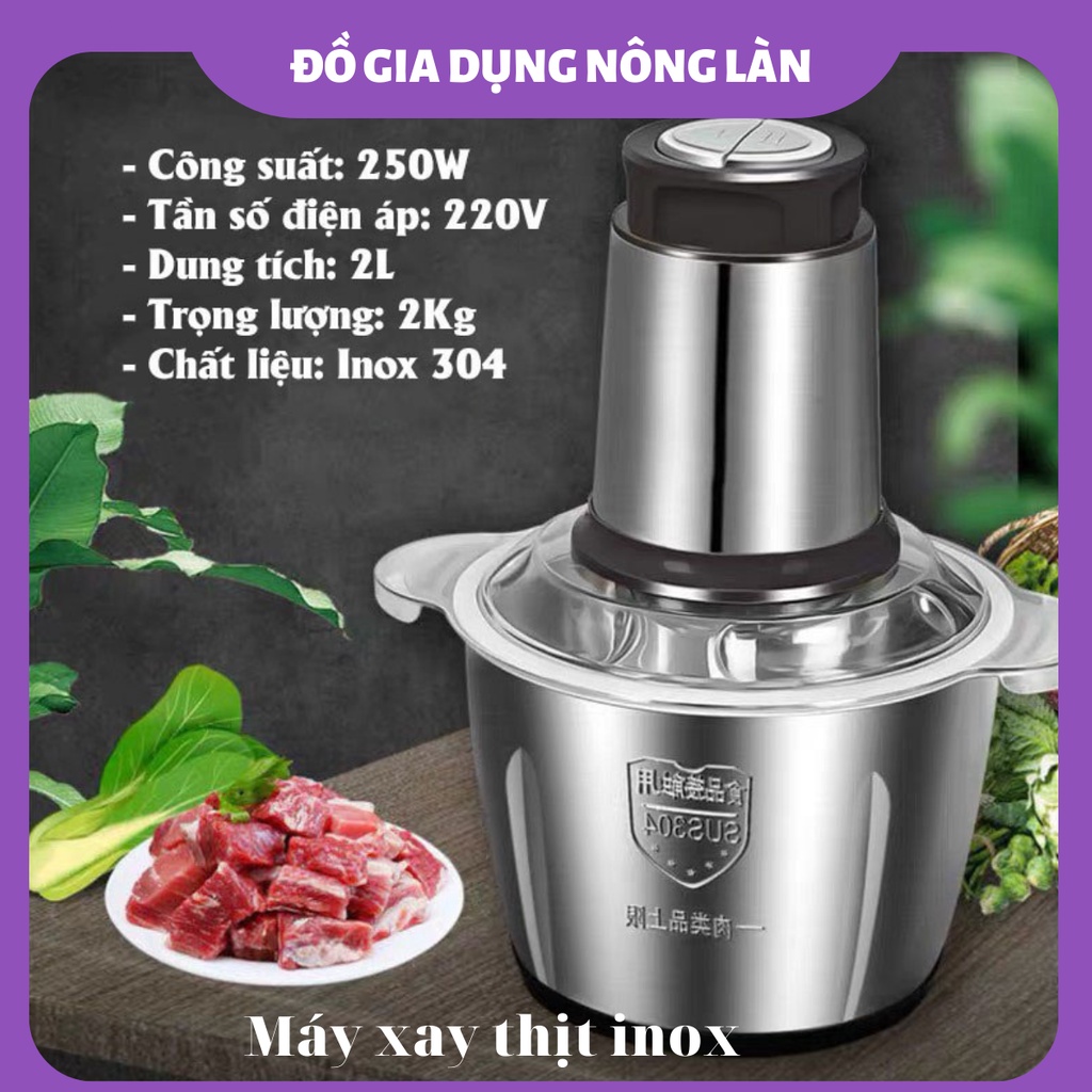 Máy xay thịt đa năng NLSHOP 2L inox 4 lưỡi dao thép không gỉ, máy xay đa năng xay sinh tố xay thịt xay ngũ cốc