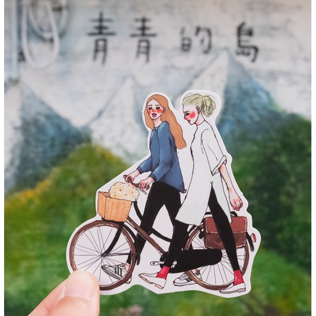 Junarystudio - 25 miếng dán sticker cô gái đôi La Dolce Vita xinh xắn trang trí journal