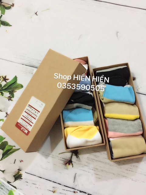 ✌️Tất hộp MUJI 5 đôi màu kẻ