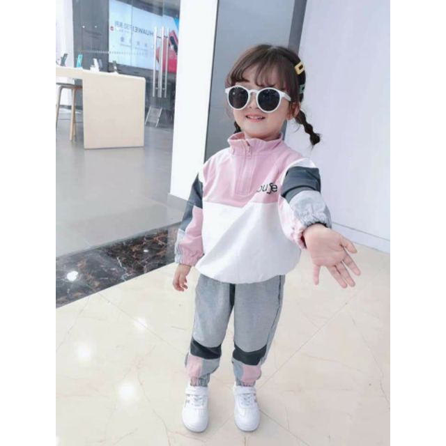 Bộ Nỉ Cotton Dáng Thể Thao Cho Bé Gái 3 4 Tuổi.