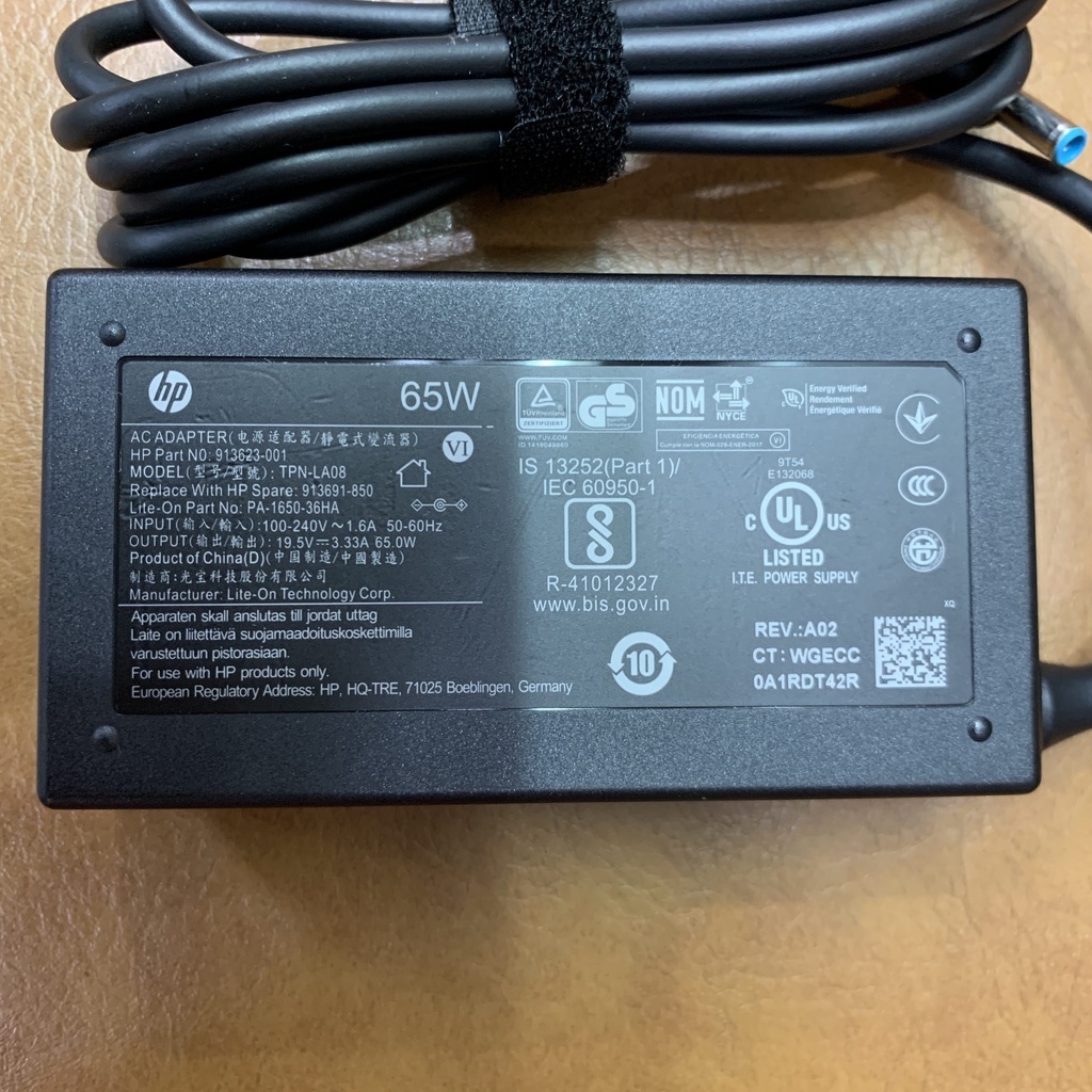 Sạc laptop HP 65W chân kim xanh nhỏ, chính hãng - tặng kèm dây nguồn