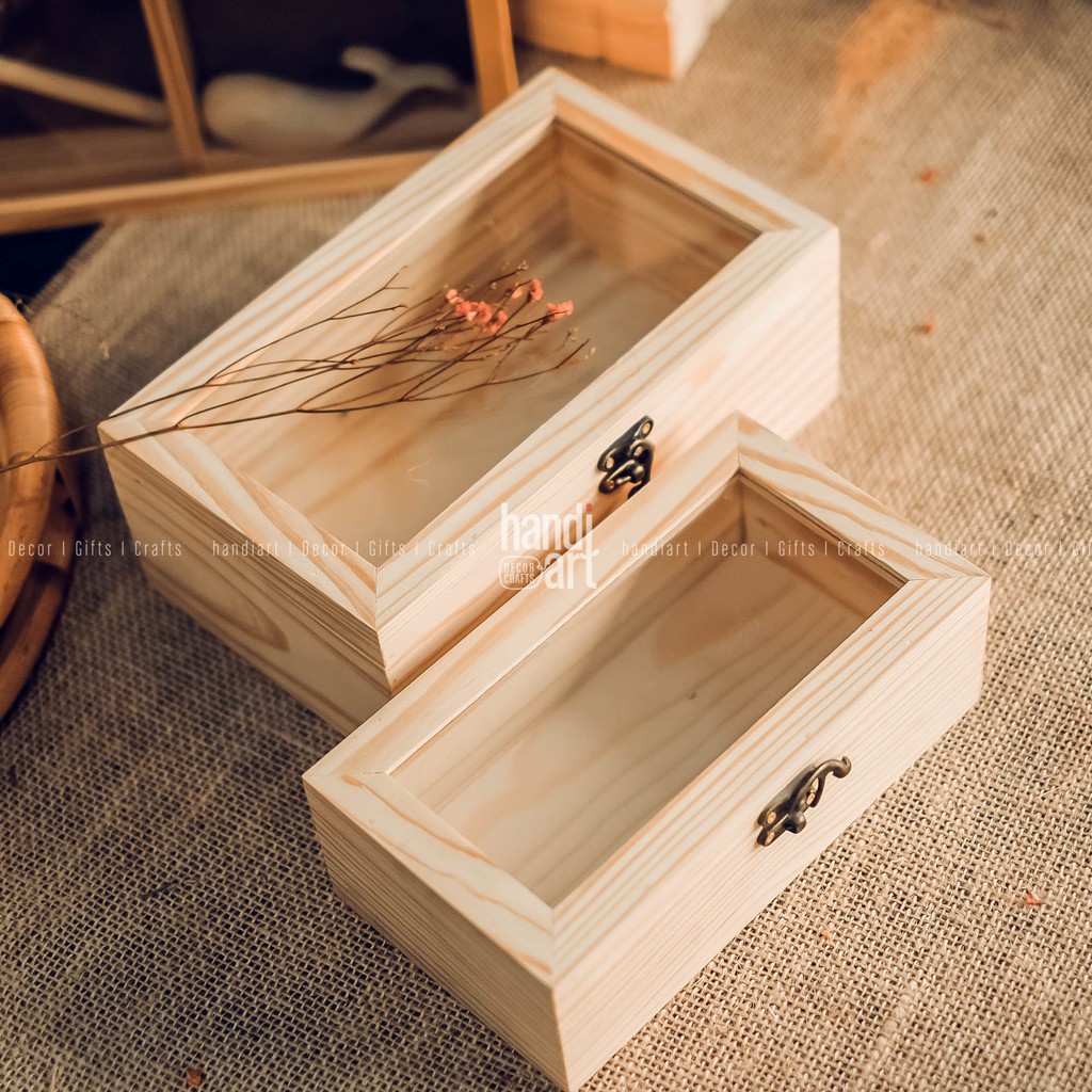 Bộ 2 Hộp gỗ nắp kính - Hộp gỗ đựng sản phẩm - wooden box glass