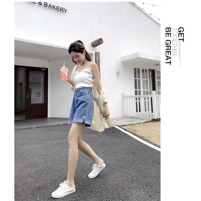 Quần Short Ngố Jean Nữ Đủ Size Từ 40kg Đến 80kg Lưng Cao Lai Lật Có Nút Lai Hàng VNXK Ms49