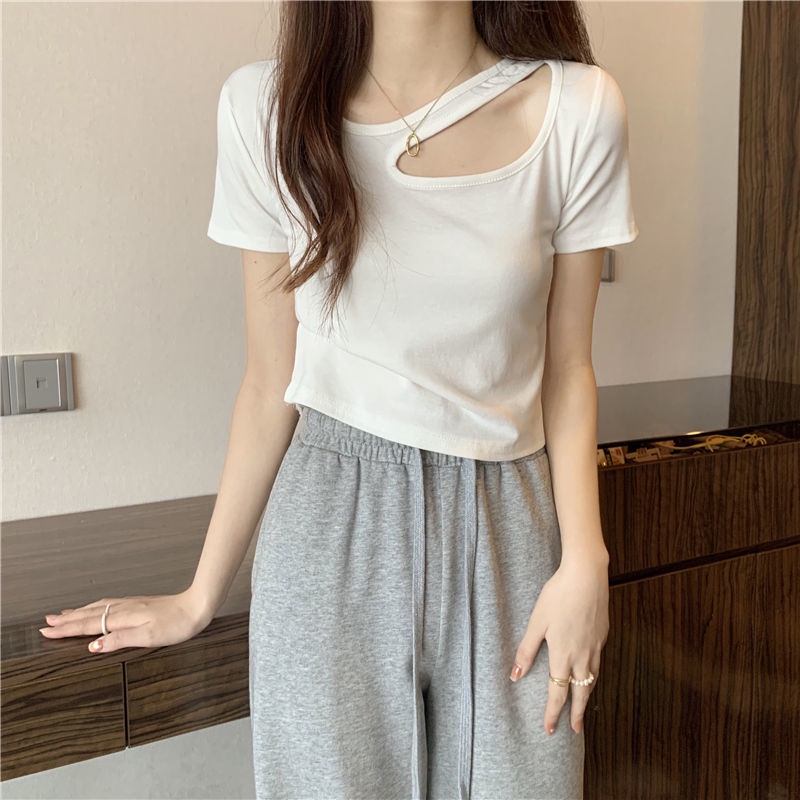 Áo Thun Tay Ngắn Thiết Kế Khoét Lỗ Thời Trang Mới Cho Nữ